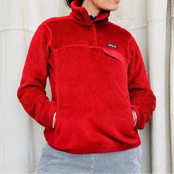 Patagonia Jackets & Blazers - Patagonia Red Teddy Jacket Plush Fleece High Collar